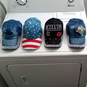 NEW Denim and Black Caps with Rhinestones
